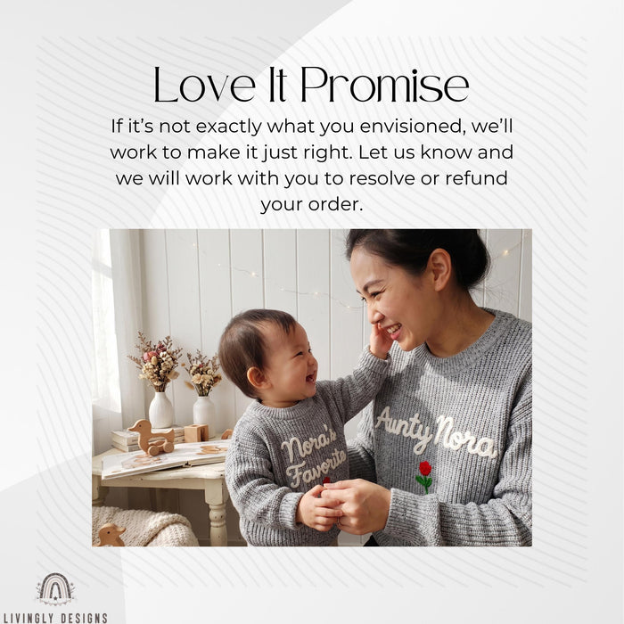 Personalized Aunty & Niece Matching Sweaters | Custom Name Embroidered Knit Jumper