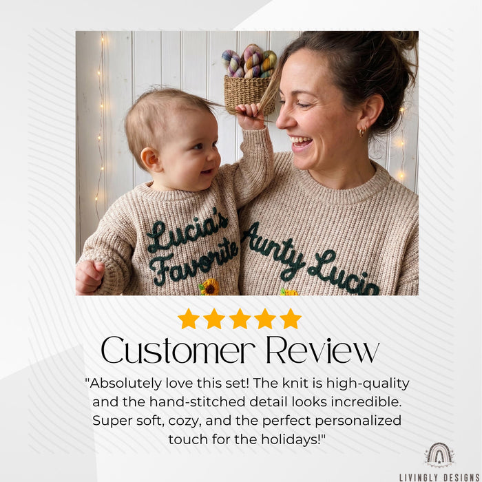 Personalized Aunty & Niece Matching Sweaters | Custom Name Embroidered Knit Jumper