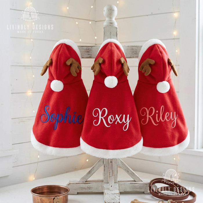 Custom Name Reindeer Pet Cloak, Cozy Christmas Hooded Cape for Dogs and Cats