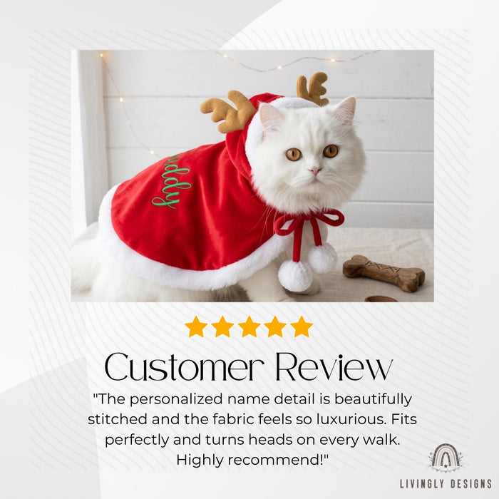 Custom Name Reindeer Pet Cloak, Cozy Christmas Hooded Cape for Dogs and Cats