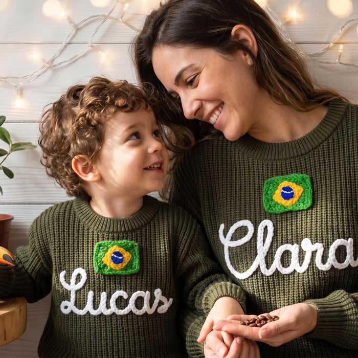 Personalized Brazil Flag Matching Family Sweaters Parent and Child Matching Outfit Gift