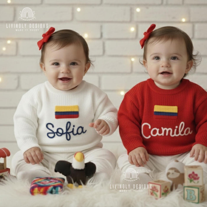 Personalized Colombia Flag Matching Family Sweaters Parent and Child Matching Outfit Gift