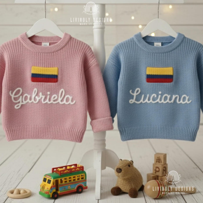 Personalized Colombia Flag Matching Family Sweaters Parent and Child Matching Outfit Gift