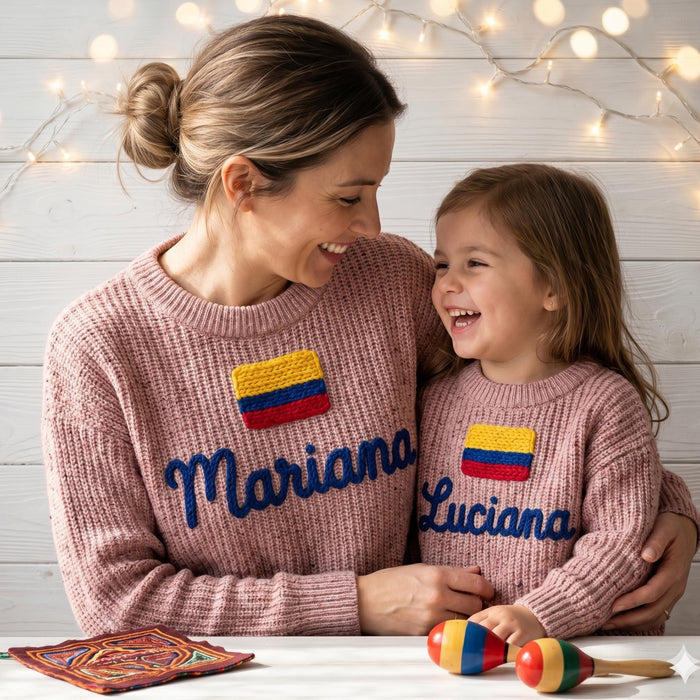 Personalized Colombia Flag Matching Family Sweaters Parent and Child Matching Outfit Gift
