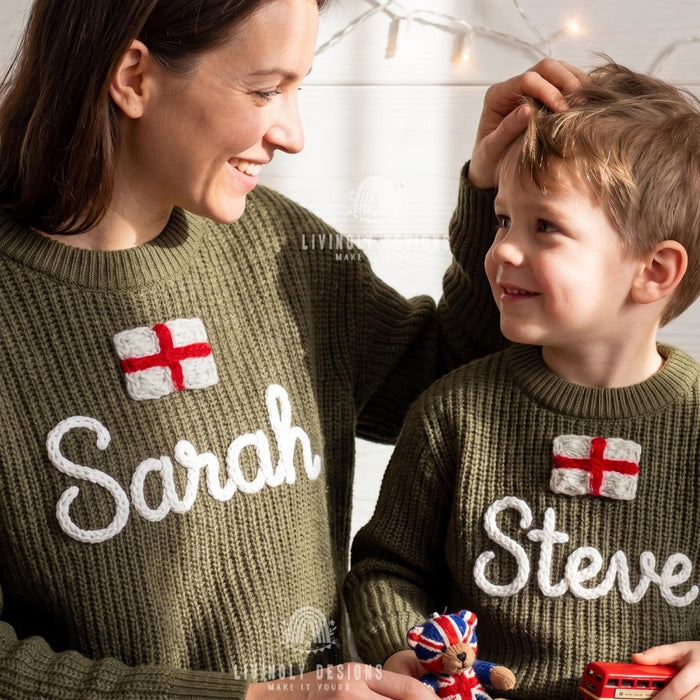 Personalized England Flag Matching Family Sweaterser | Parent and Child Matching Outfit Gift