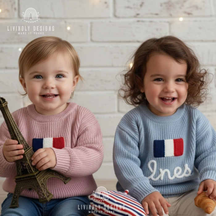 Personalized France Flag Matching Family Sweaters Parent and Child Matching Outfit Gift