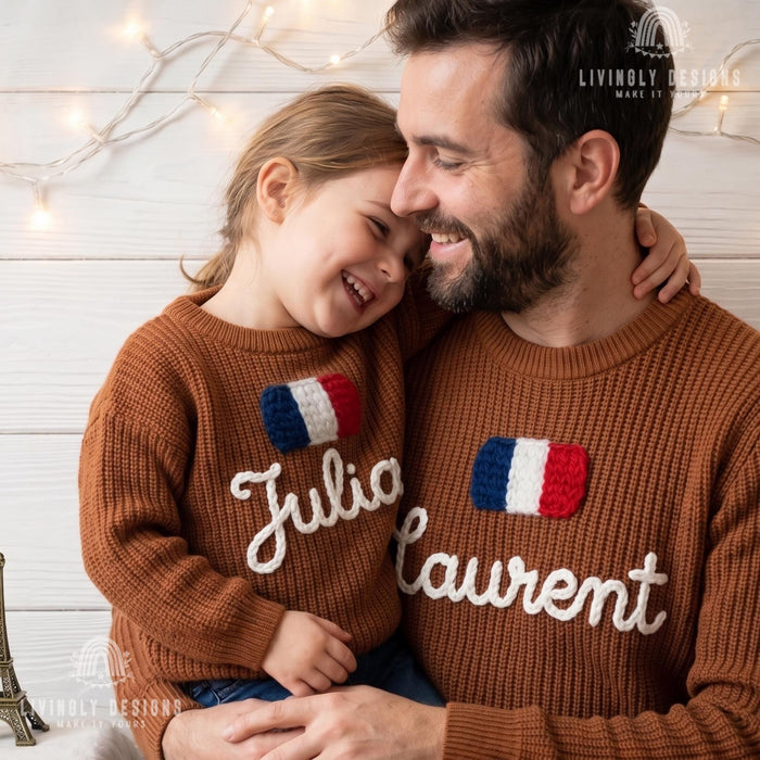 Personalized France Flag Matching Family Sweaters Parent and Child Matching Outfit Gift