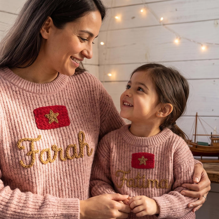Personalized Morocco Flag Matching Family Sweaters Parent and Child Matching Outfit Gift
