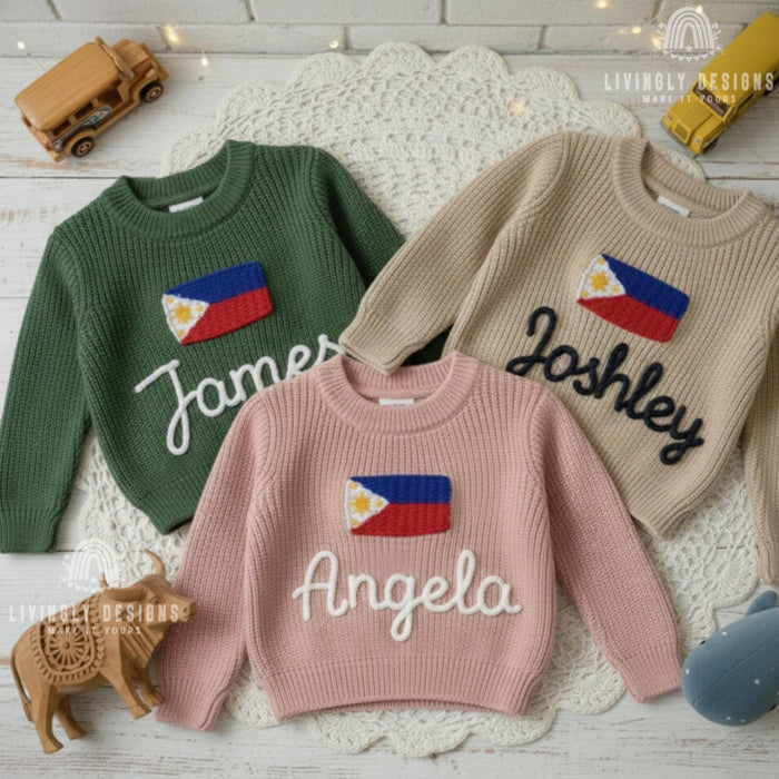 Personalized Philippines Flag Matching Family Sweaters | Parent and Child Matching Outfit Gift