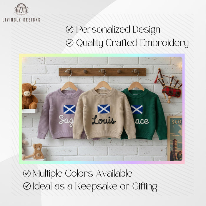 Personalized Scotland Flag Custom Name Embroidered Parent and Child Matching Sweaters