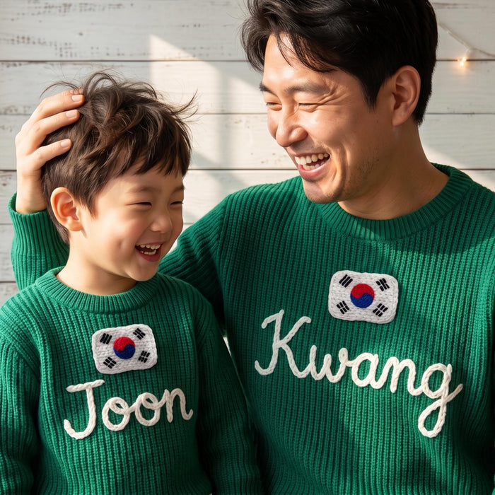 Personalized South Korea Flag Matching Family Sweaters Parent and Child Matching Outfit Gift