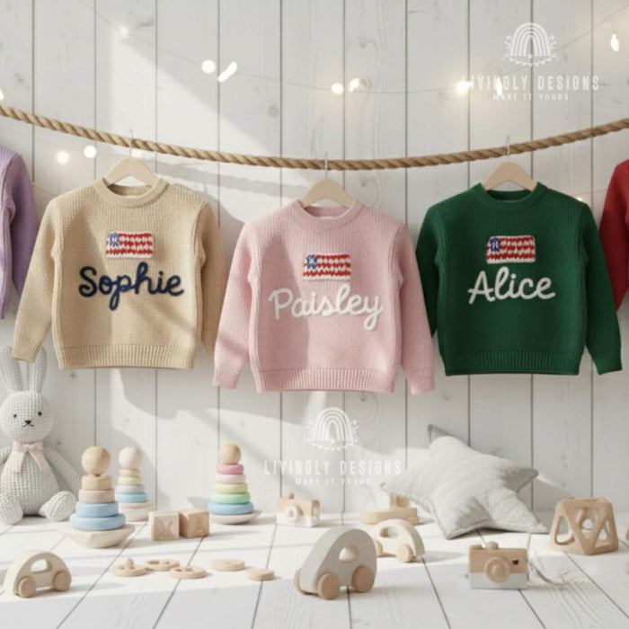 Personalized USA Flag Matching Family Sweaters Parent and Child Matching Outfit Gift