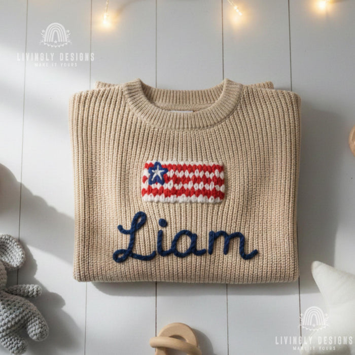 Personalized USA Flag Matching Family Sweaters Parent and Child Matching Outfit Gift