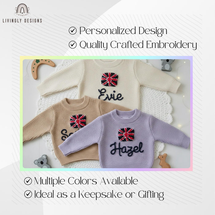 Personalized UK Flag Matching Family Sweaters  Parent and Child Union Jack Matching Outfit Gift