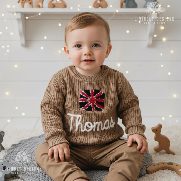 Personalized UK Flag Matching Family Sweaters  Parent and Child Union Jack Matching Outfit Gift