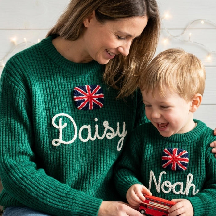 Personalized UK Flag Matching Family Sweaters  Parent and Child Union Jack Matching Outfit Gift