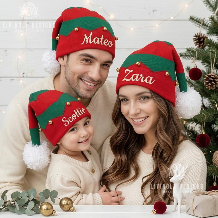 Personalized Festive Christmas Bell Beanie | Custom Cozy Knit Winter Hat with Jingle Bells | Cute Holiday Beanie for Christmas