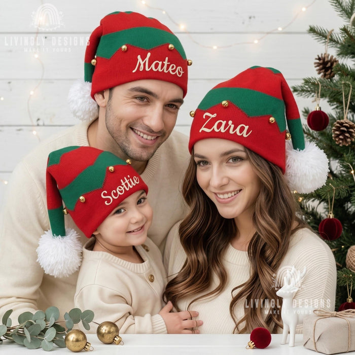 Custom Name Holiday Knit Beanie with Bells – Personalized Children's Festive Christmas Hat
