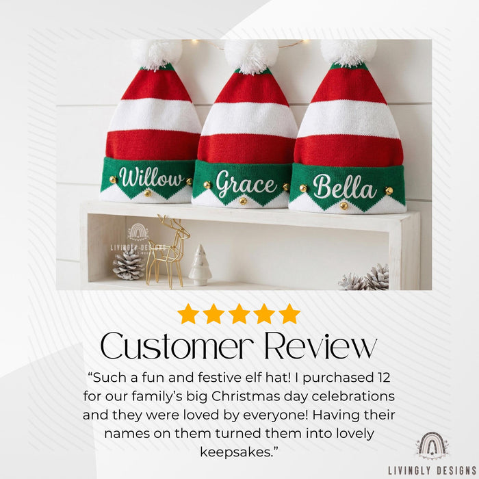 Custom Name Holiday Knit Beanie with Bells – Personalized Children's Festive Christmas Hat