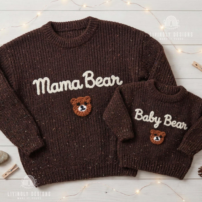 Matching Mama Bear Baby Bear Embroidered Sweaters | Personalized Mom & Baby Cozy Outfit Gift