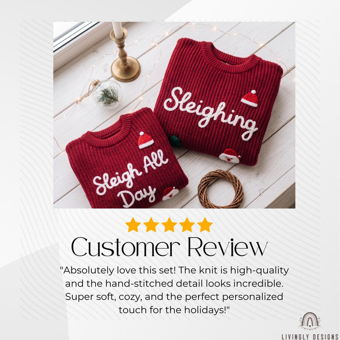 Personalized "Sleighing" Family Christmas Jumpers | Custom Embroidered Matching Parent & Child Sweater