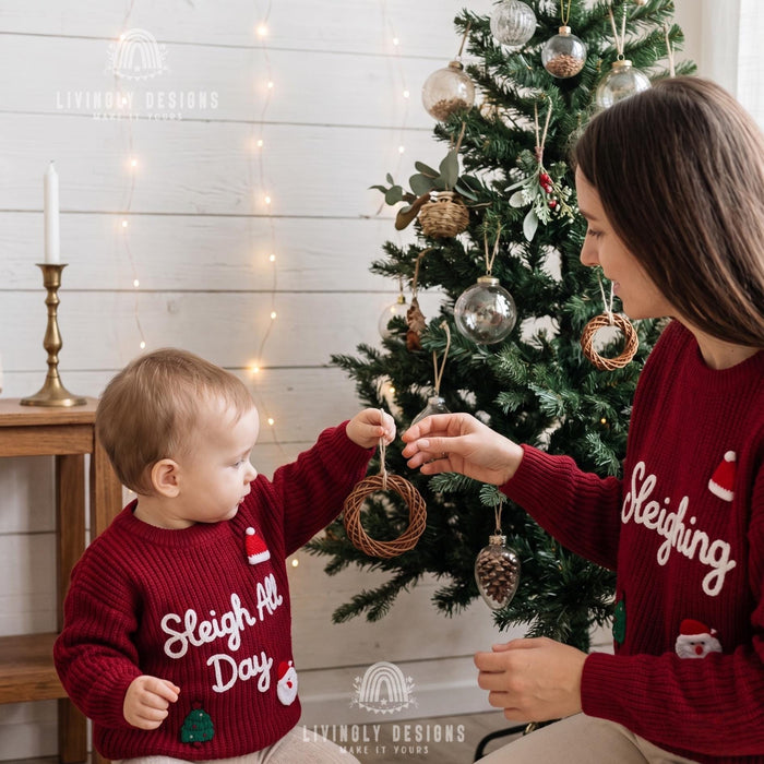Personalized "Sleighing" Family Christmas Jumpers | Custom Embroidered Matching Parent & Child Sweater
