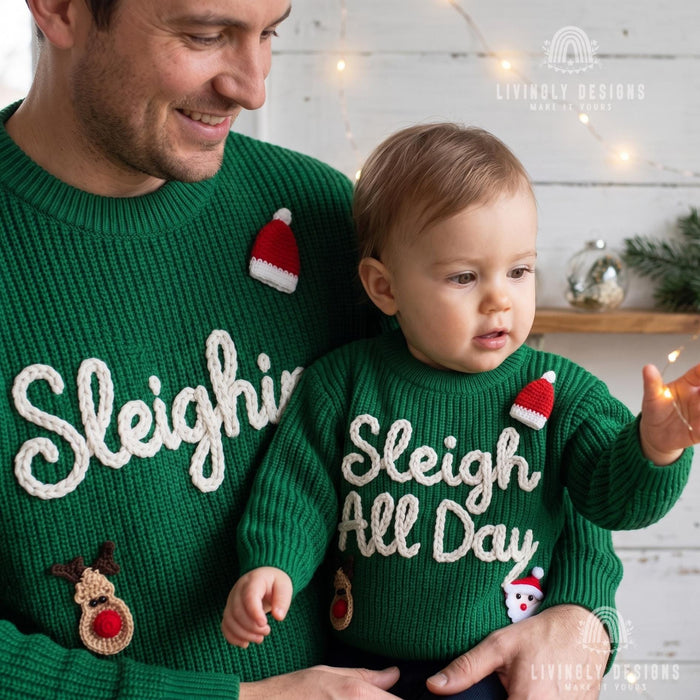 Personalized "Sleighing" Family Christmas Jumpers | Custom Embroidered Matching Parent & Child Sweater