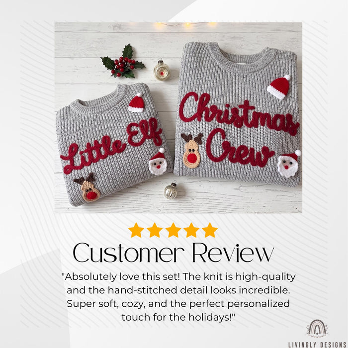 Personalized "Christmas Crew and Little Elf" Family Jumpers | Custom Embroidered Matching Parent & Baby Sweater