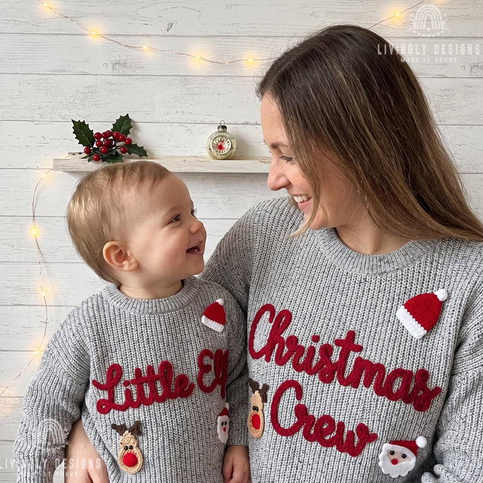 Personalized "Christmas Crew and Little Elf" Family Jumpers | Custom Embroidered Matching Parent & Baby Sweater