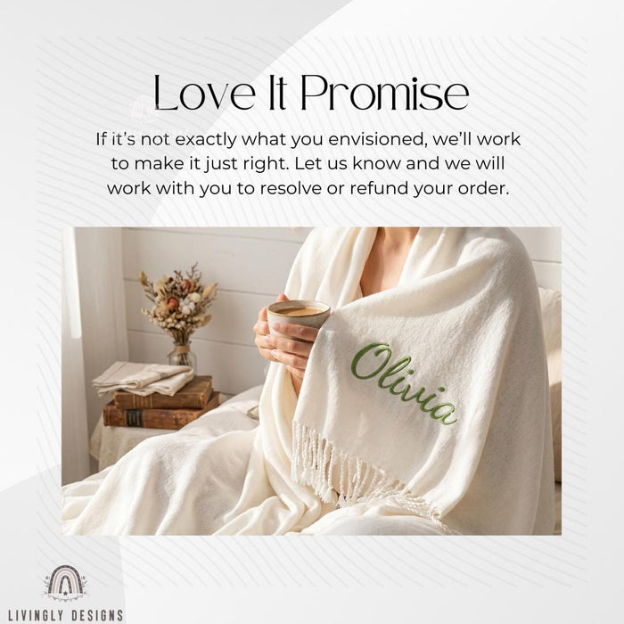 Custom Name Nordic Chenille Blanket, Soft Decorative Throw with Tassel Detail