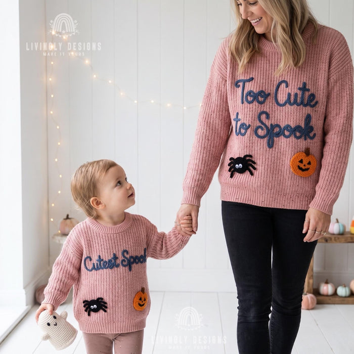 Custom Name or Saying  - Spooky Boo, Tiny Boo Matching Halloween Knit Sweaters