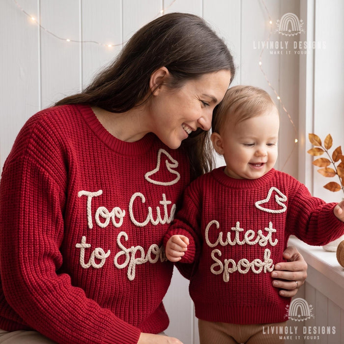 Custom Name or Saying  - Spooky Boo, Tiny Boo Matching Halloween Knit Sweaters