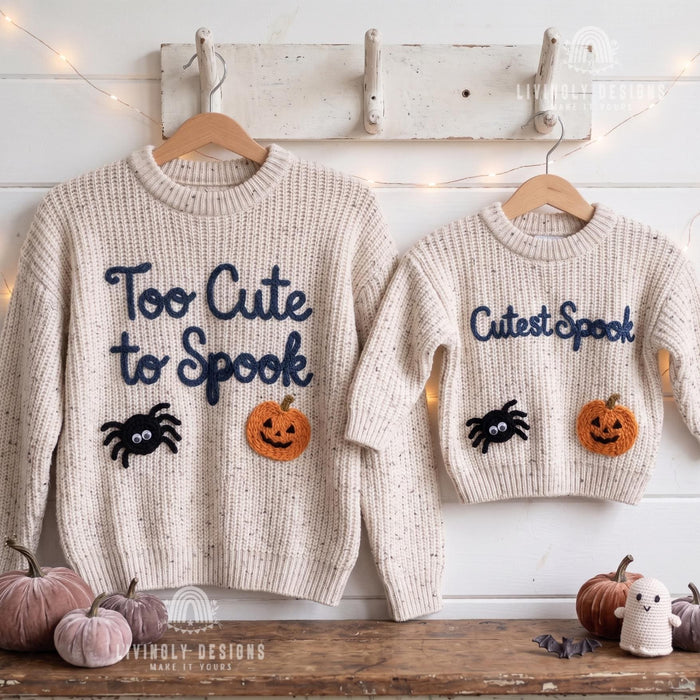 Custom Name or Saying  - Spooky Boo, Tiny Boo Matching Halloween Knit Sweaters