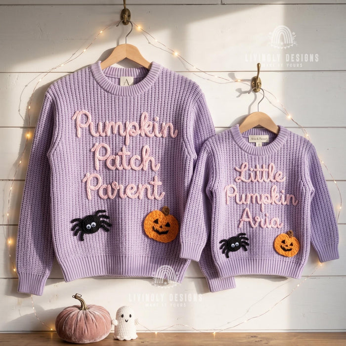 Custom Pumpkin Patch Parent, Little Pumpkin Matching Halloween Parent & Child Sweater