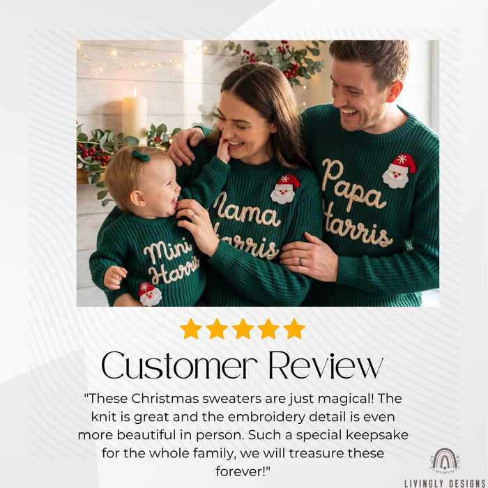 Personalized "Mama, Papa & Mini" Family Christmas Sweaters | Custom Name Embroidered Matching Knit Jumper