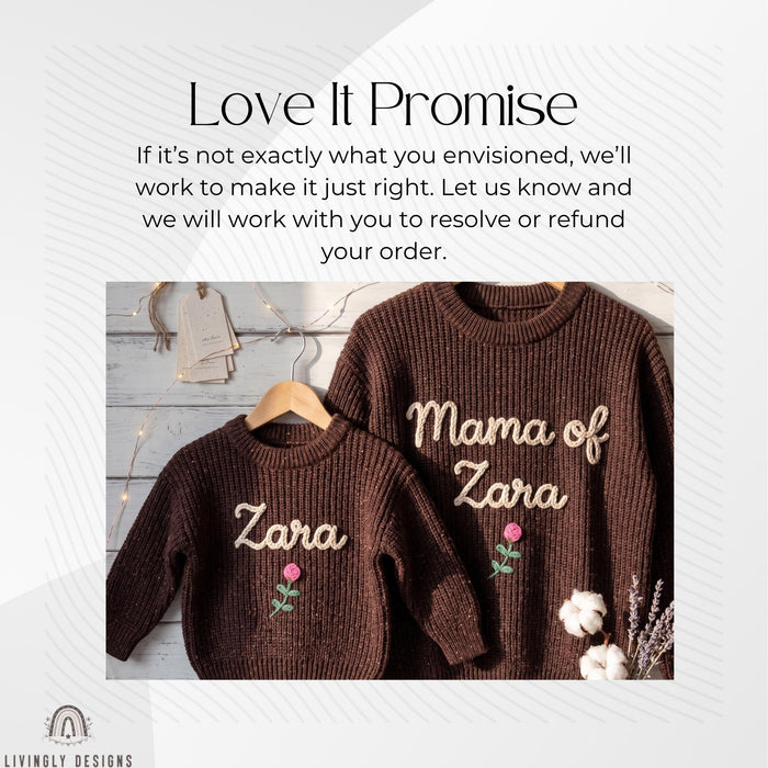 Personalized Name or Mama of, Child Name Matching Sweaters | Custom Embroidered Floral Mom & Baby Knit Jumper