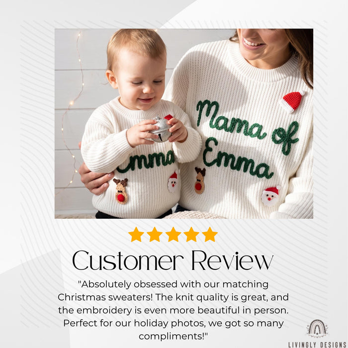 Matching Mama of Baby Name Personalized Christmas Jumpers | Festive Matching Holiday Sweaters