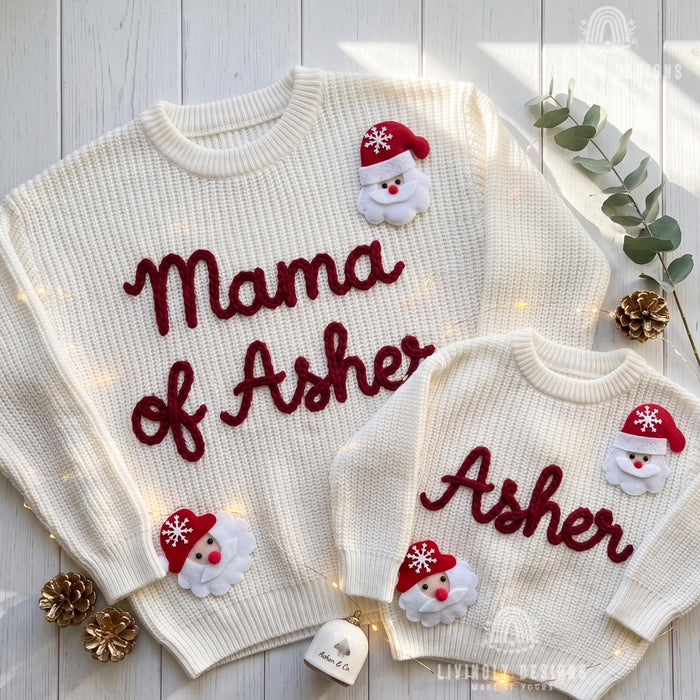 Matching Mama of Baby Name Personalized Christmas Jumpers | Festive Matching Holiday Sweaters