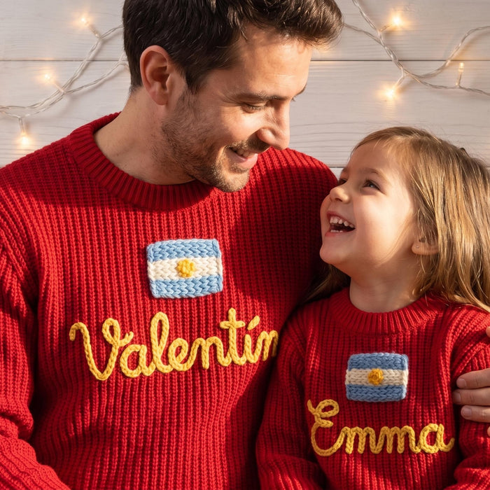 Custom Name Matching Parent Child Argentina Flag Sweater Argentinian Keepsake