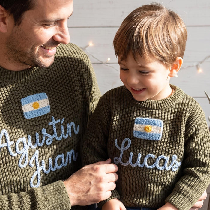 Custom Name Matching Parent Child Argentina Flag Sweater Argentinian Keepsake