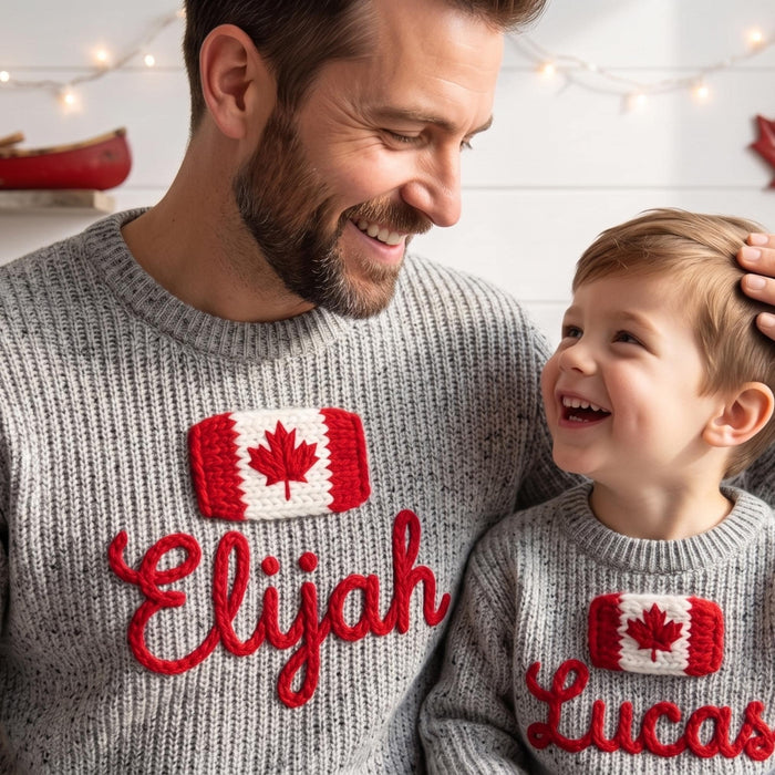 Custom Name Matching Parent Child Canada Flag Sweater Canadian Keepsake