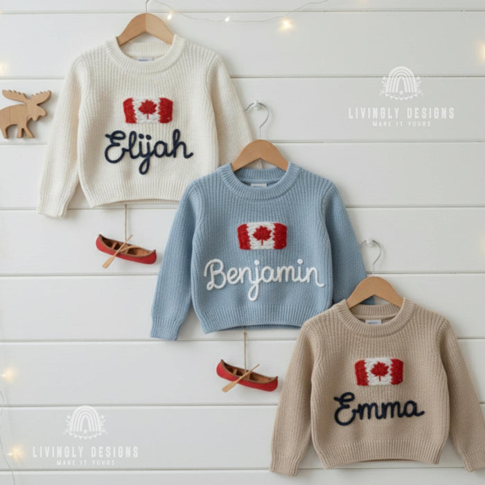 Custom Name Matching Parent Child Canada Flag Sweater Canadian Keepsake