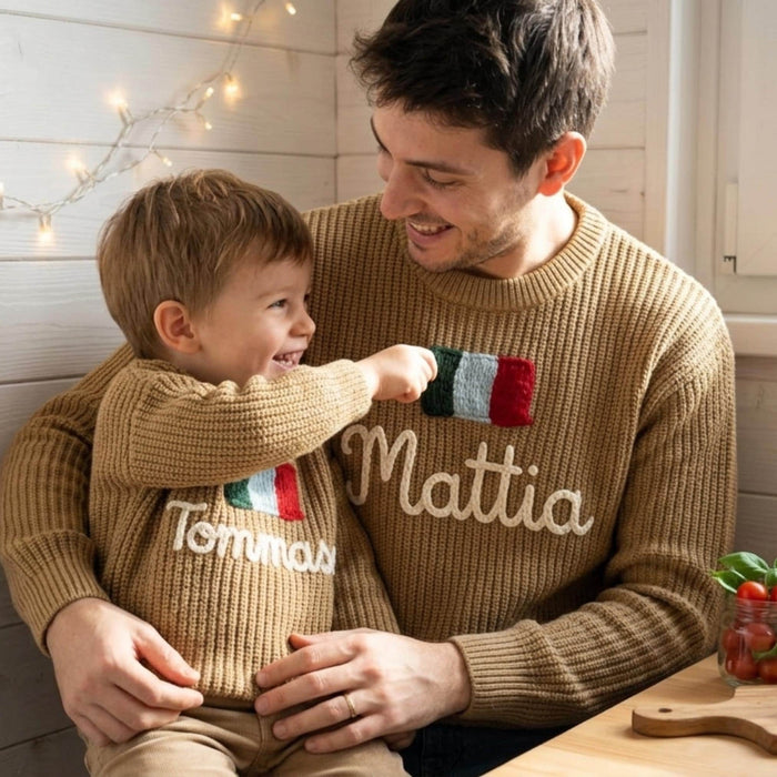 Personalized Embroidered Matching Parent Child Italy Flag Knit Jumper