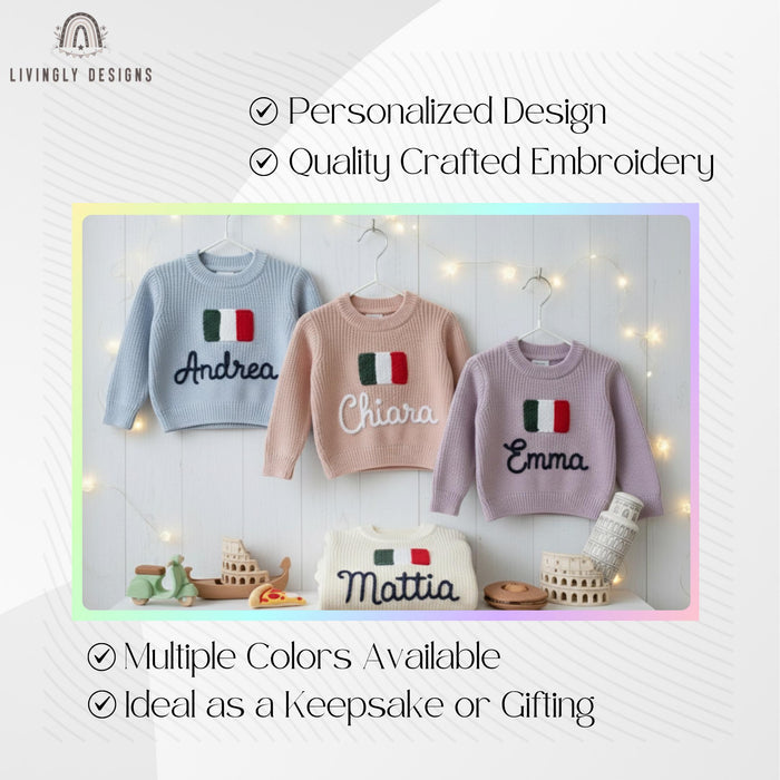 Personalized Embroidered Matching Parent Child Italy Flag Knit Jumper
