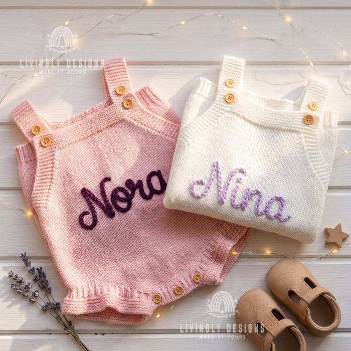 Personalized Baby Knit Romper | Strappy Baby Bubble Romper Outfit