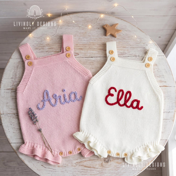 Personalized Baby Knit Romper | Strappy Baby Bubble Romper Outfit