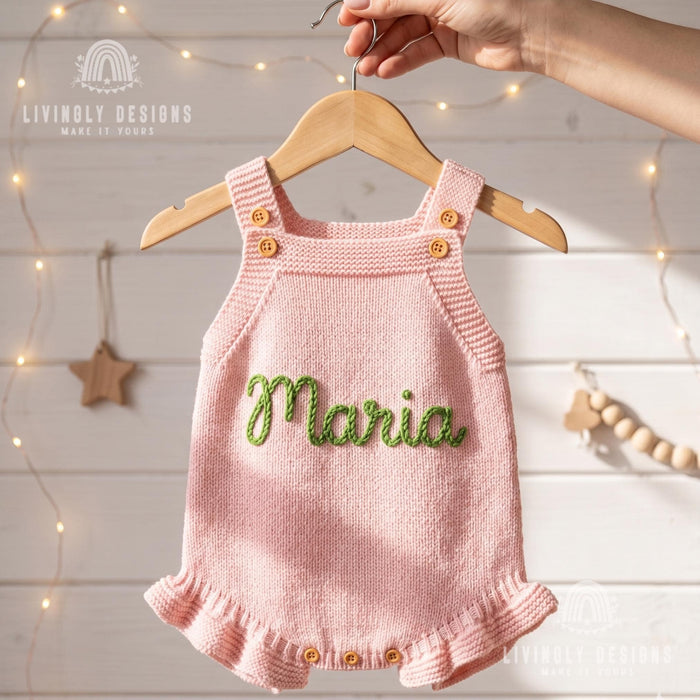 Personalized Baby Knit Romper | Strappy Baby Bubble Romper Outfit