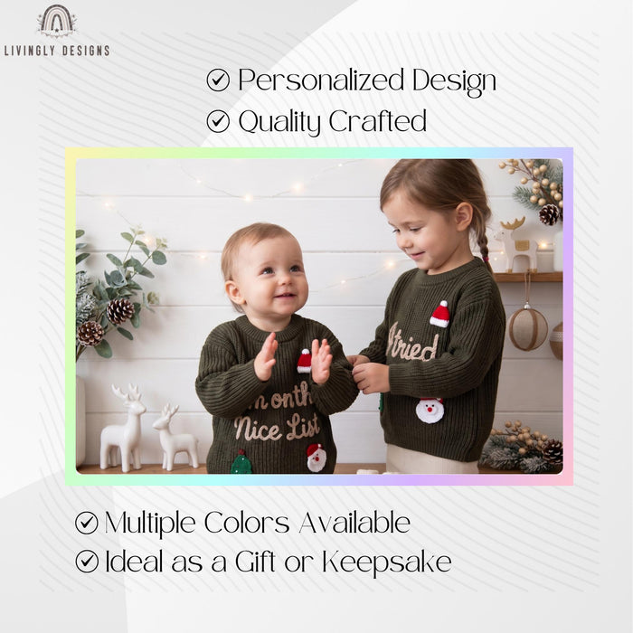 Matching Custom I'm on the Nice List, I Tried Kids Christmas Sweaters | Embroidered Sibling Knit Jumpers