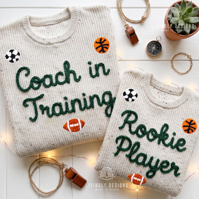 Custom Name Matching Coach in Training, Rookie Player Sweaters Personalized Family Gift