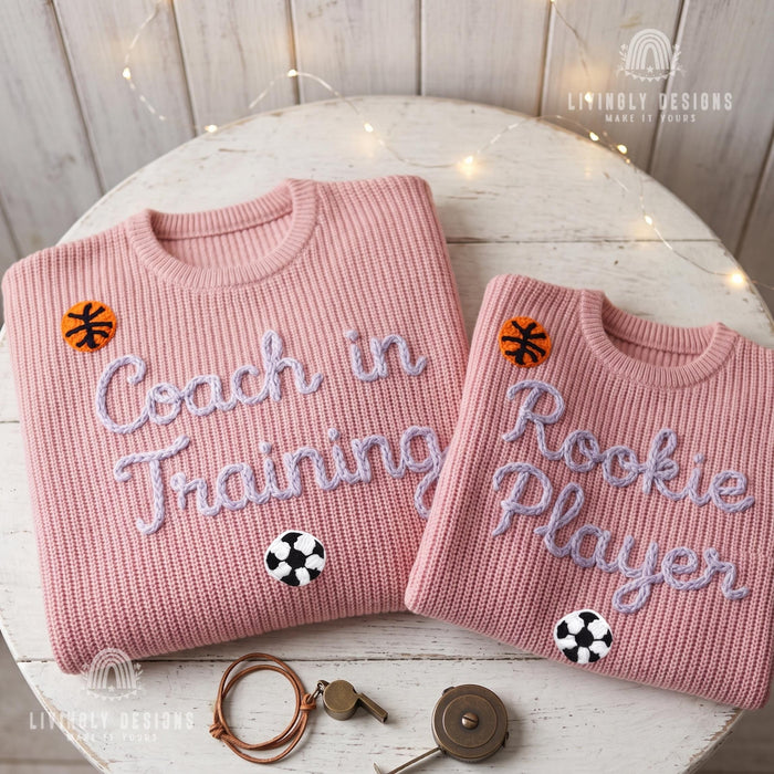Custom Name Matching Coach in Training, Rookie Player Sweaters Personalized Family Gift